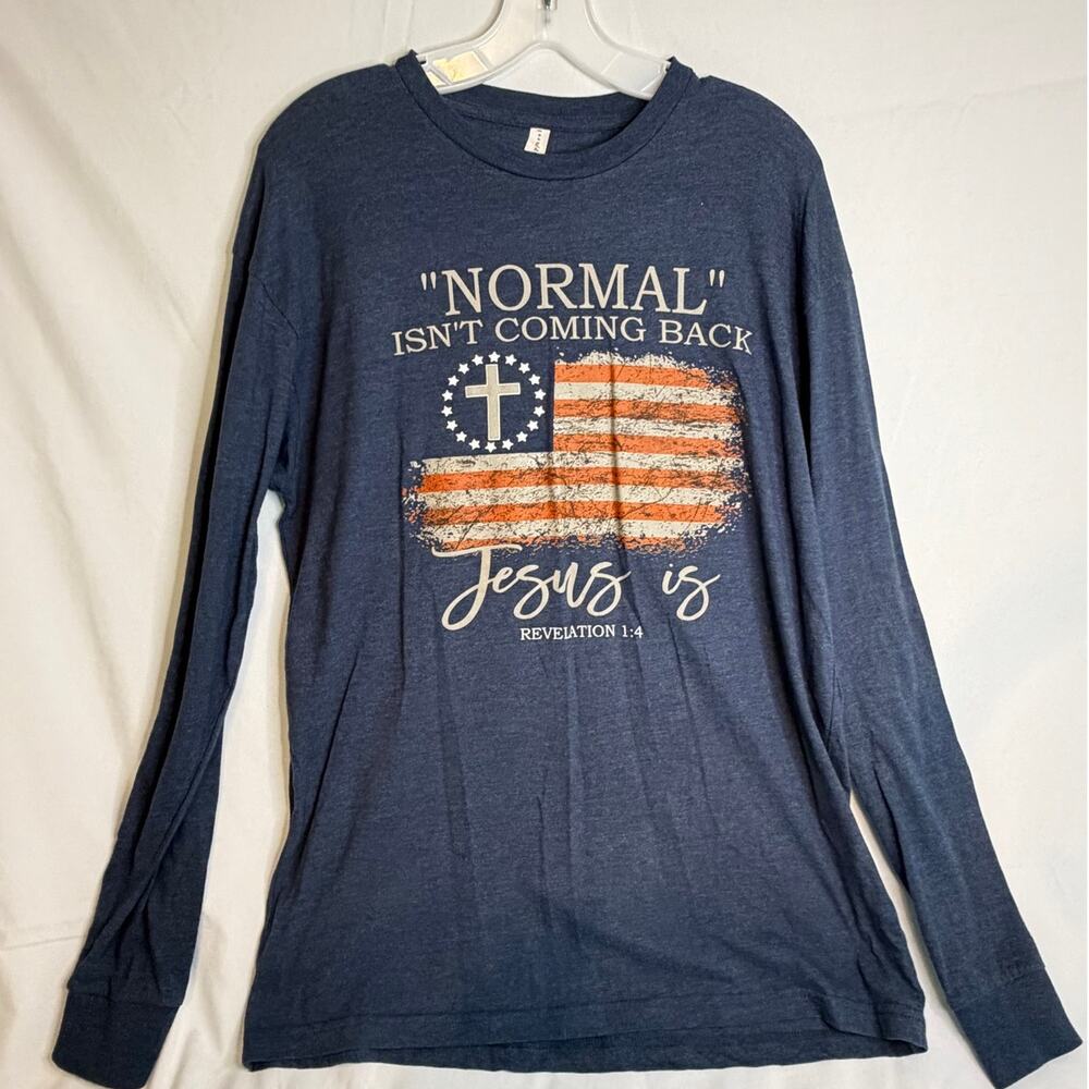 Long Sleeve Christian T-Shirt, Blue, Size LARGE